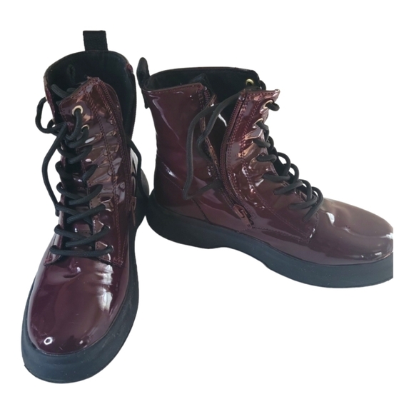 Zara Women's Round Toe Patent Leather Street Style Combat Boots 36 - Picture 7 of 8